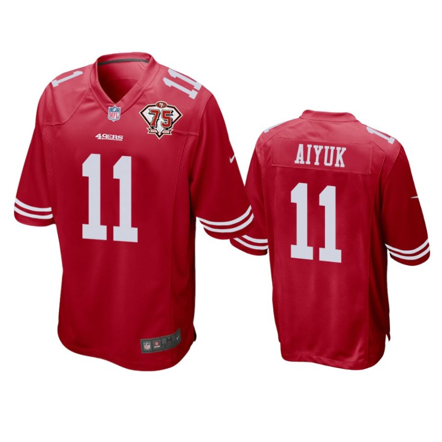 49ers brandon aiyuk scarlet 75th anniversary patch game jersey