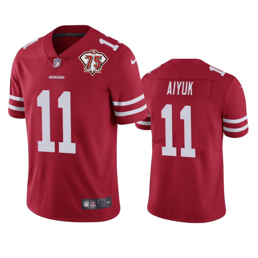 49ers brandon aiyuk scarlet 75th anniversary patch limited jersey