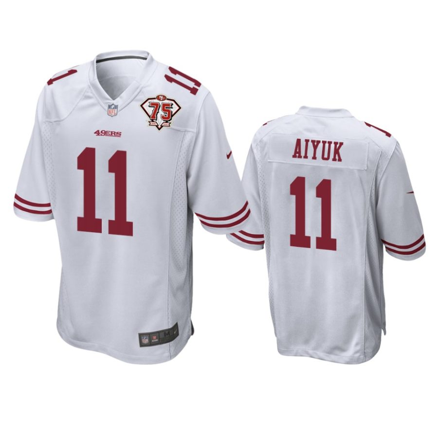 49ers brandon aiyuk white 75th anniversary patch game jersey