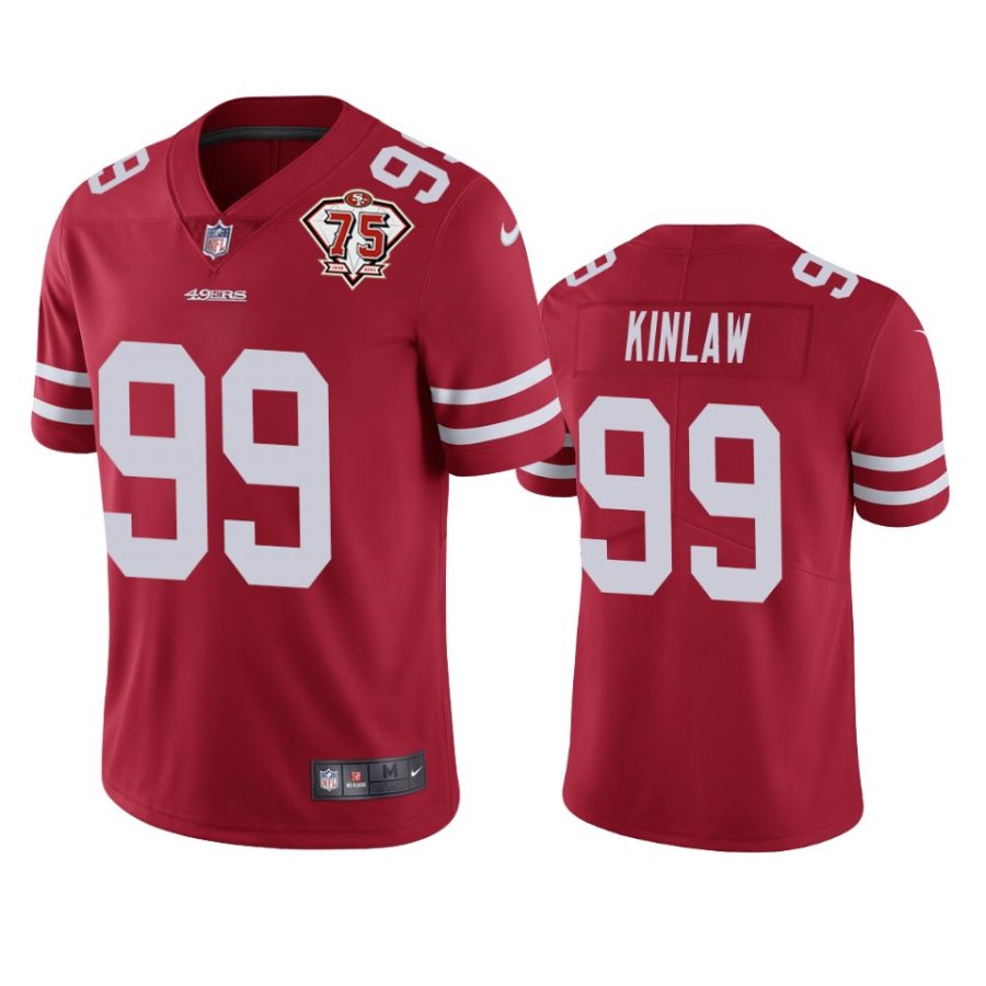 49ers javon kinlaw scarlet 75th anniversary patch limited jersey