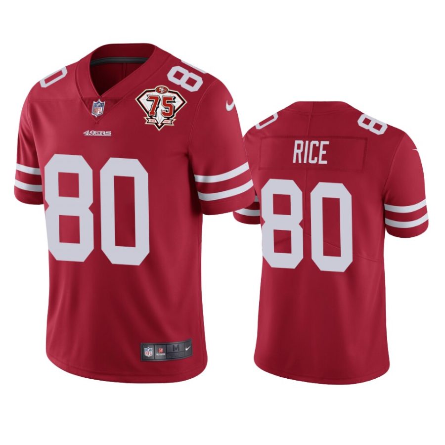 49ers jerry rice scarlet 75th anniversary patch limited jersey