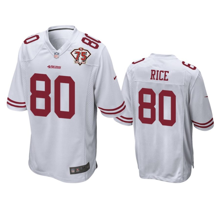 49ers jerry rice white 75th anniversary patch game jersey