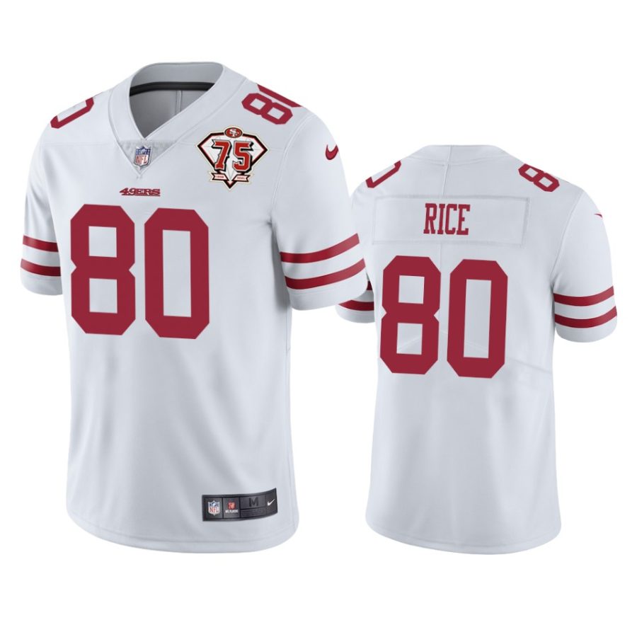 49ers jerry rice white 75th anniversary patch limited jersey
