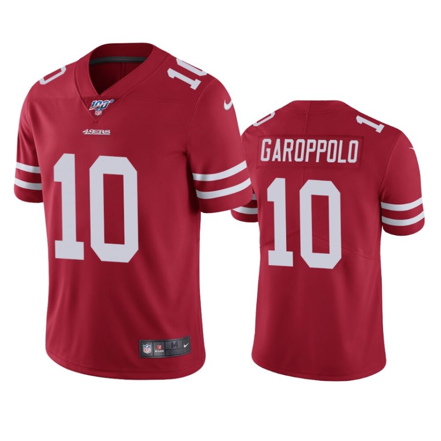 49ers jimmy garoppolo scarlet limited 100th season jersey