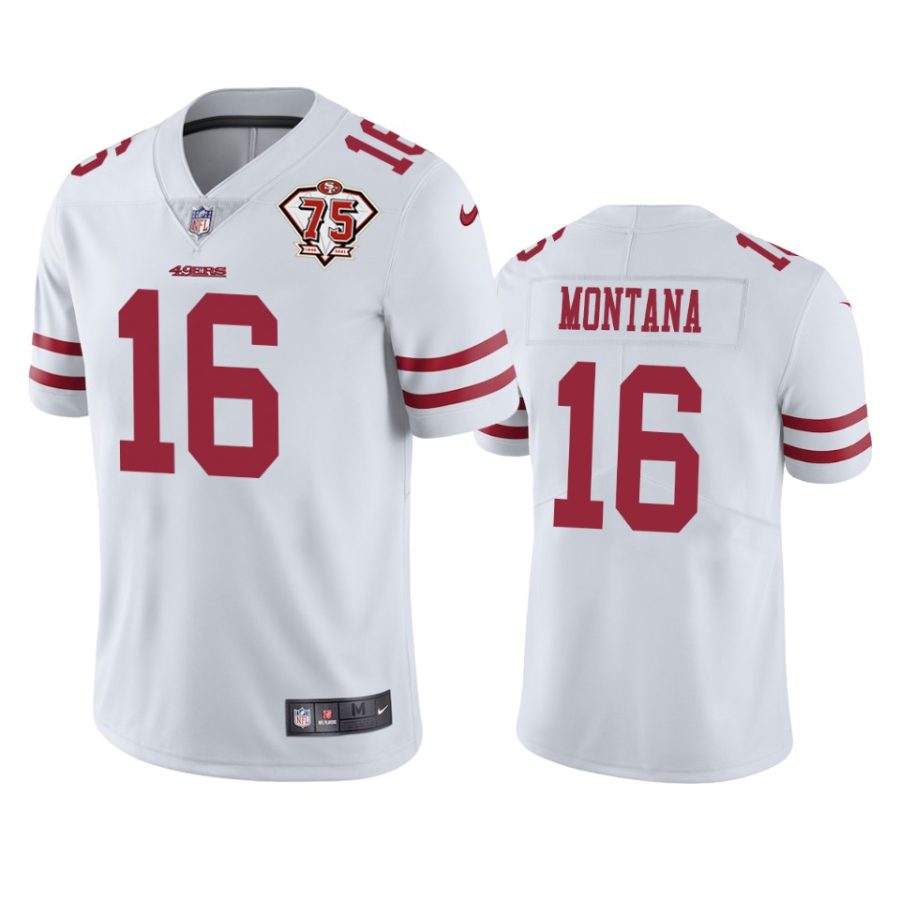 49ers joe montana white 75th anniversary patch limited jersey