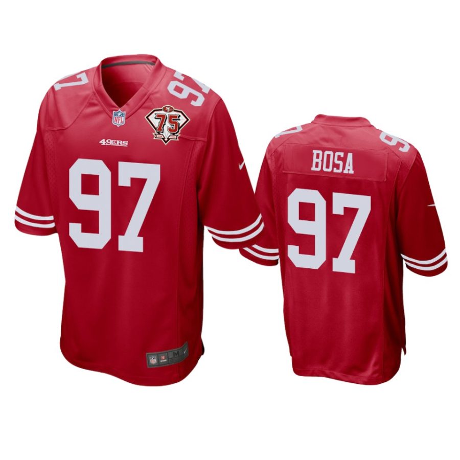 49ers nick bosa scarlet 75th anniversary patch game jersey