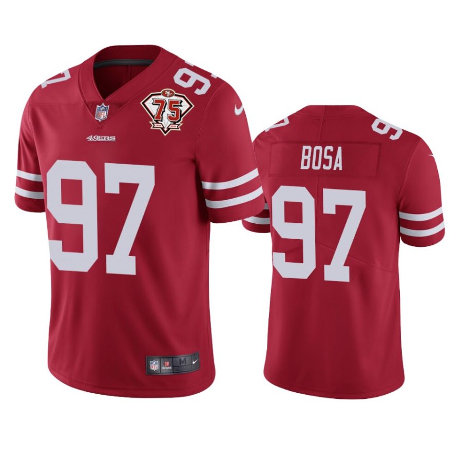 49ers nick bosa scarlet 75th anniversary patch limited jersey