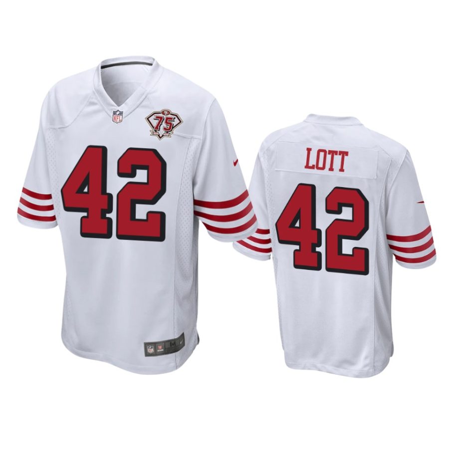 49ers ronnie lott white 75th anniversary throwback game jersey