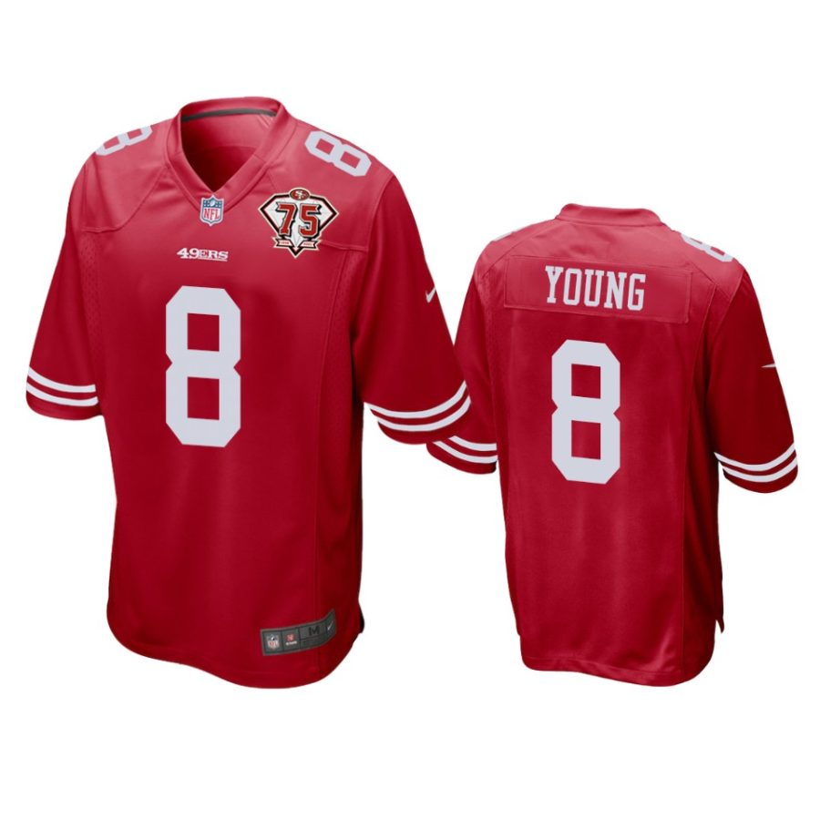 49ers steve young scarlet 75th anniversary patch game jersey