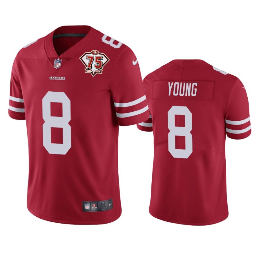 49ers steve young scarlet 75th anniversary patch limited jersey