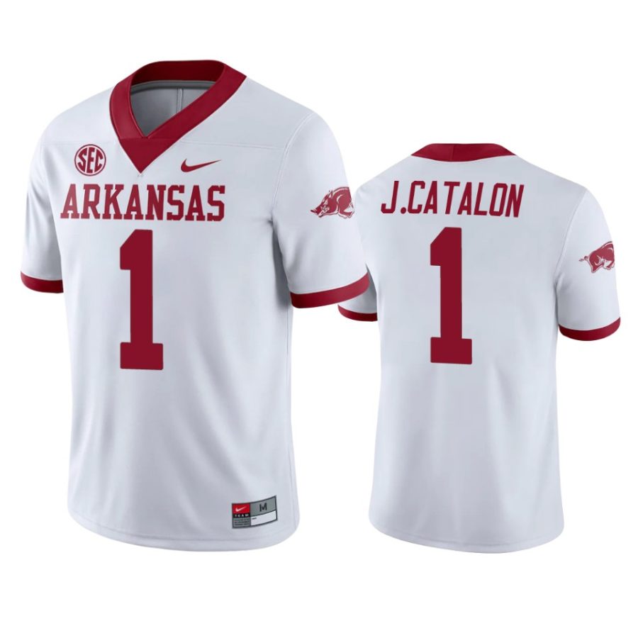 arkansas razorbacks jalen catalon white college football jersey