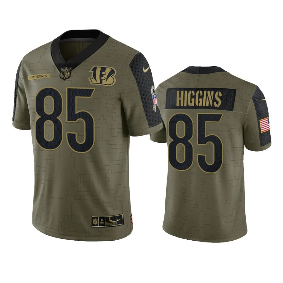 bengals tee higgins olive limited 2021 salute to service jersey