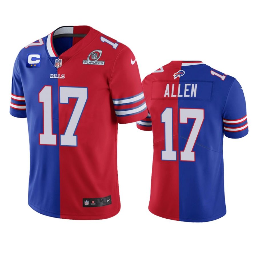 bills josh allen royal red 2020 nfl playoffs split jersey