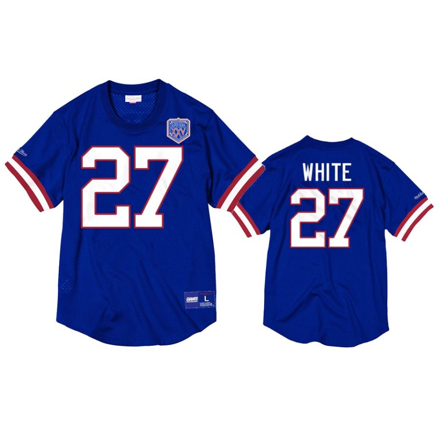 bills tredavious white royal mesh crewneck superbowl xxv anniversary jersey