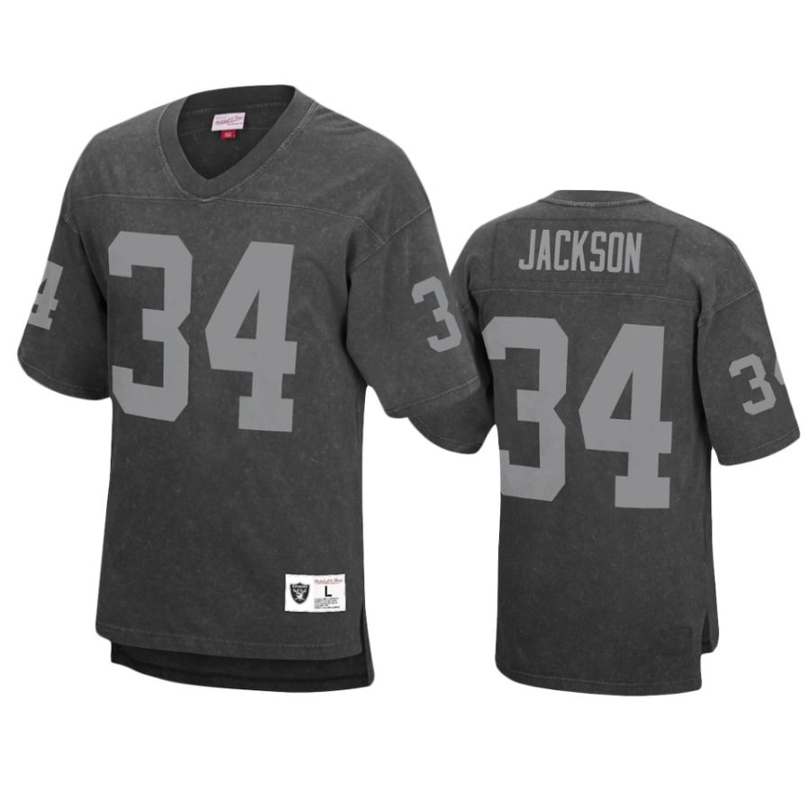 bo jackson raiders black acid wash retired player jersey