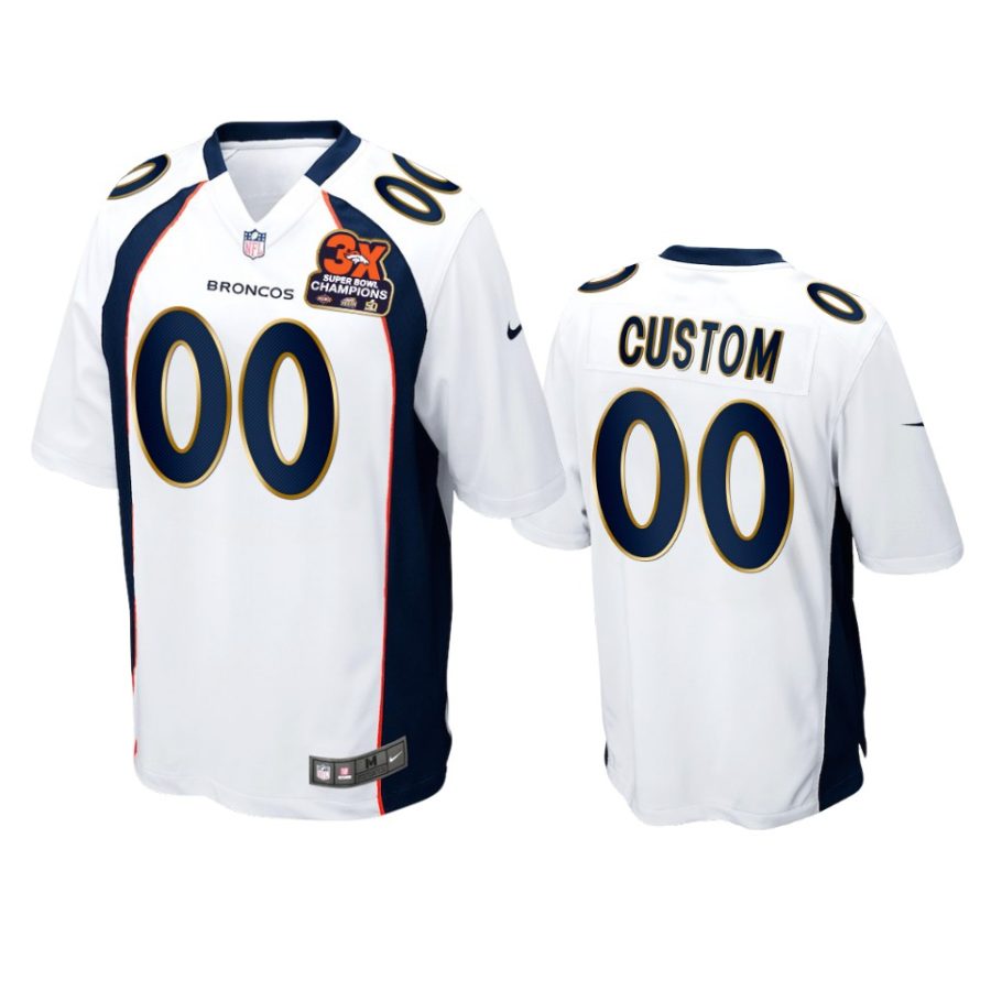 broncos custom white 3x super bowl champions patch game jersey