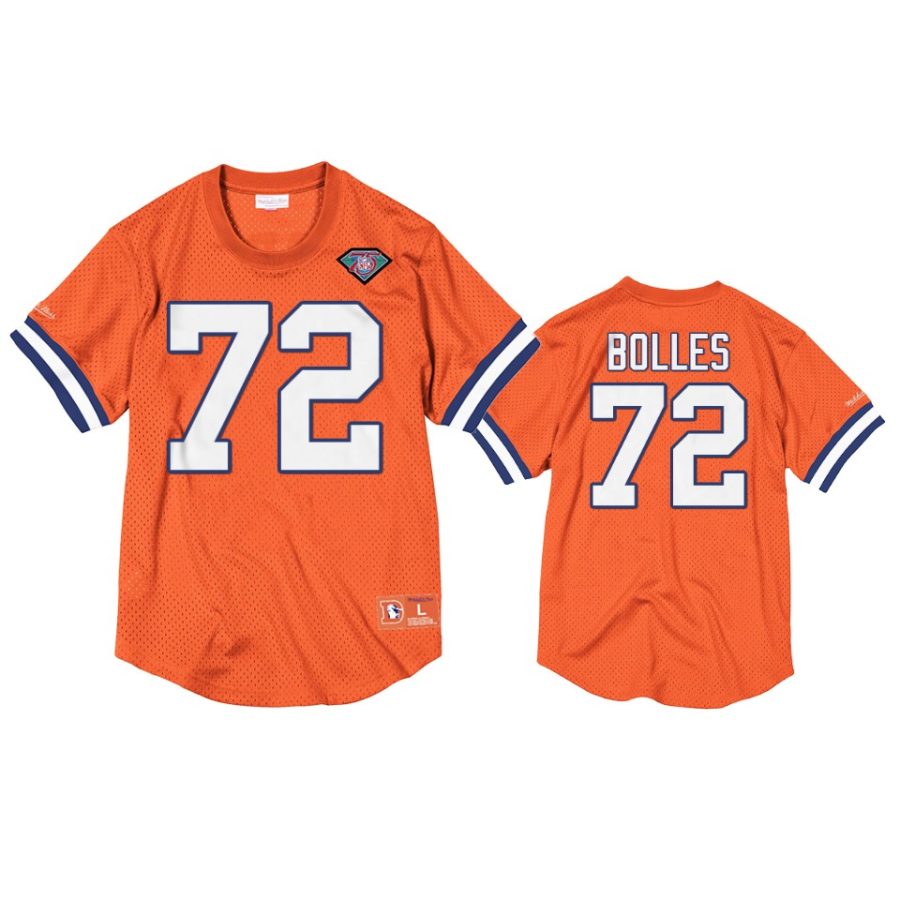 broncos garett bolles orange mesh crewneck 75th anniversary jersey