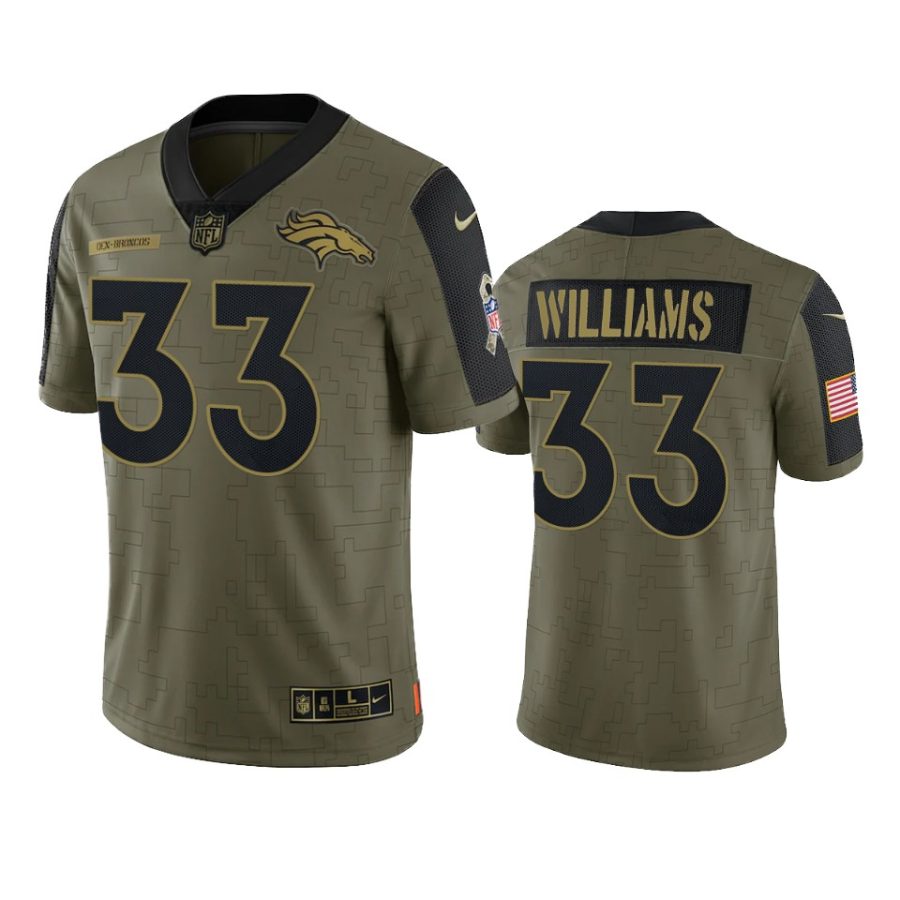 broncos javonte williams olive limited 2021 salute to service jersey