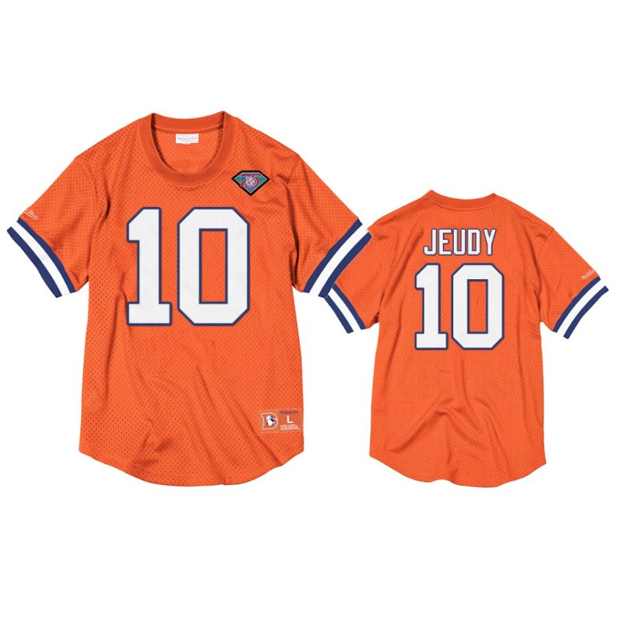 broncos jerry jeudy orange mesh crewneck 75th anniversary jersey