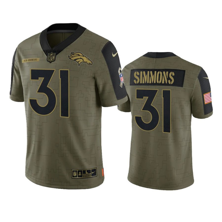 broncos justin simmons olive limited 2021 salute to service jersey