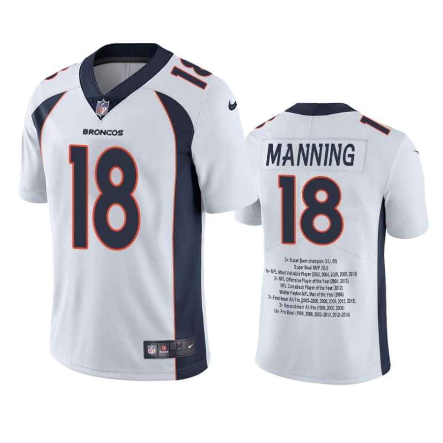 broncos peyton manning white career highlight limited edition jersey