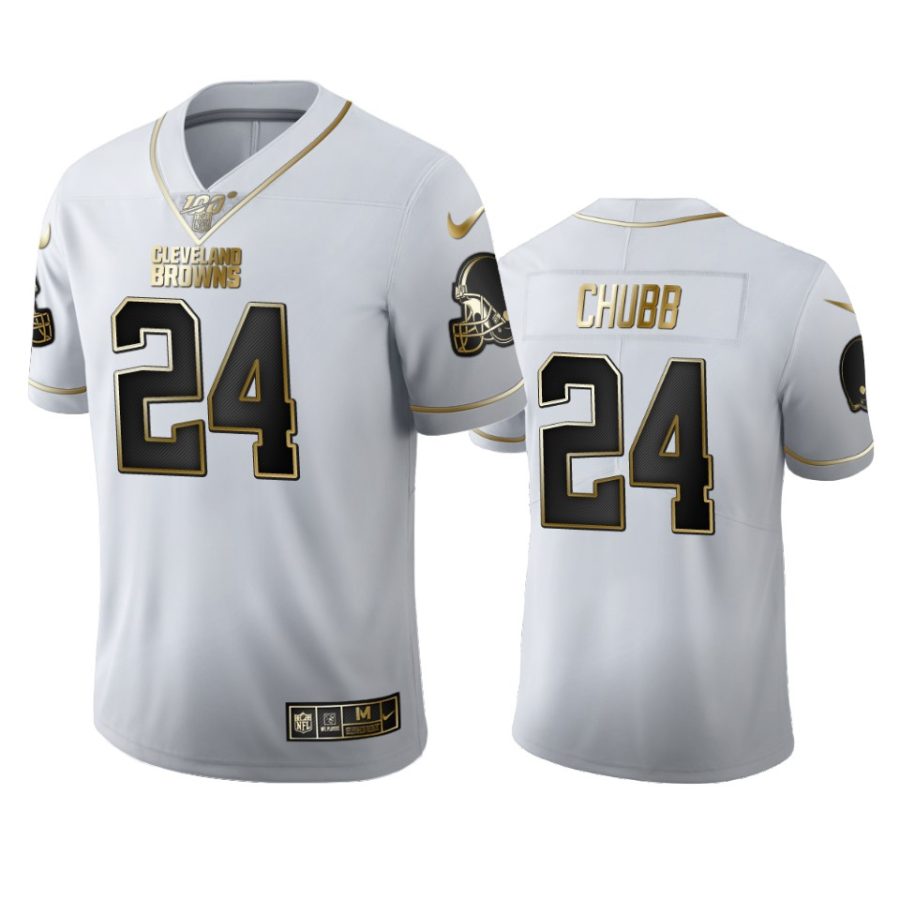 browns nick chubb white golden edition 100th season jersey