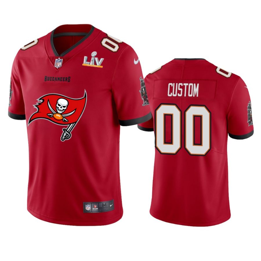 buccaneers custom red super bowl lv champions primary logo jersey