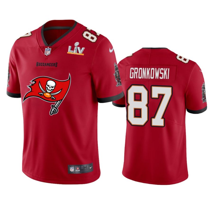 buccaneers rob gronkowski red super bowl lv champions primary logo jersey