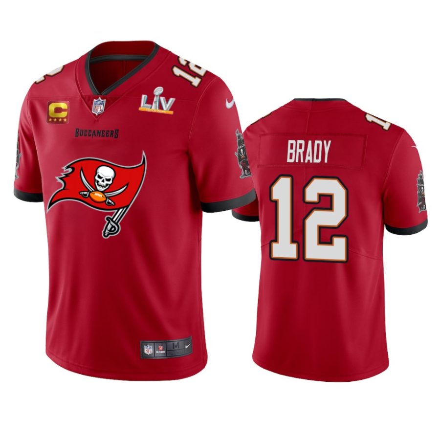 buccaneers tom brady red super bowl lv champions primary logo jersey