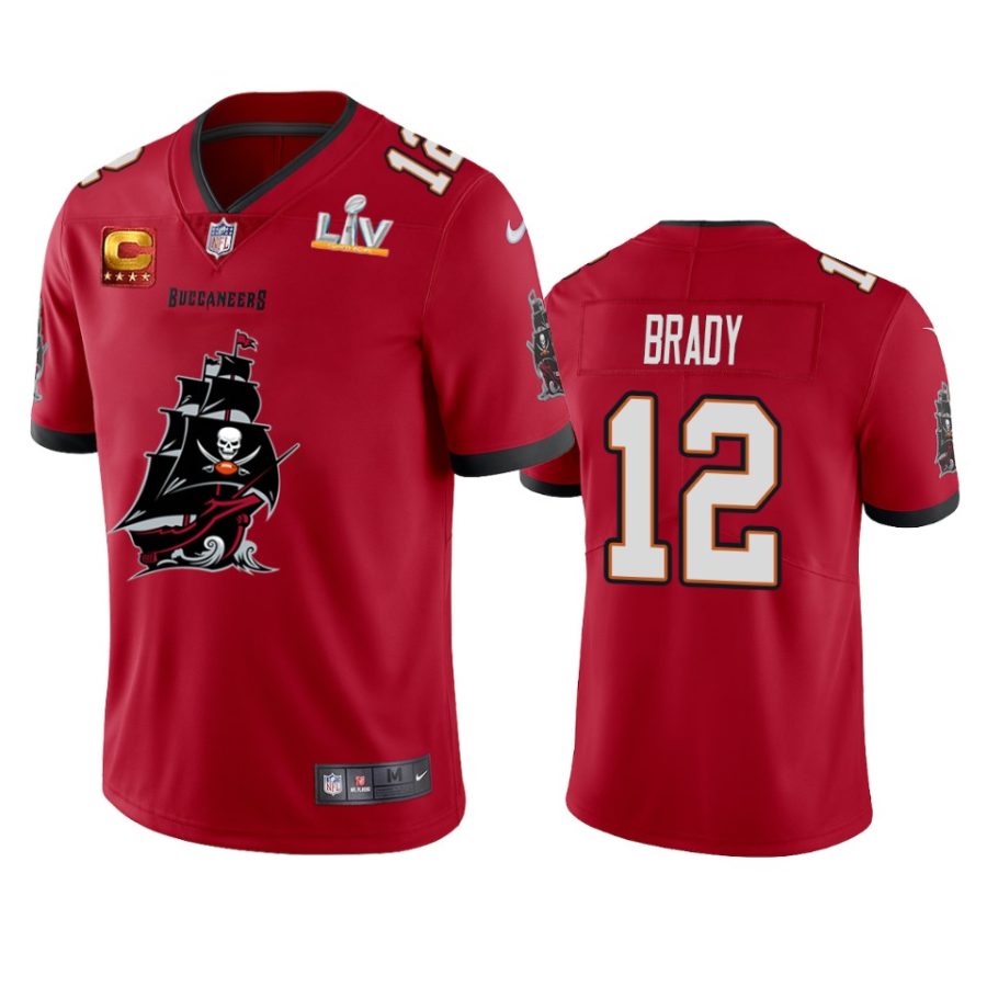 buccaneers tom brady red super bowl lv champions team logo jersey