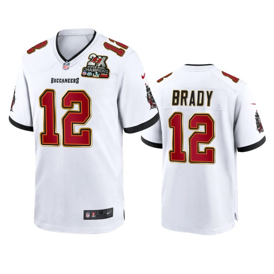 buccaneers tom brady white 2x super bowl champions patch game jersey