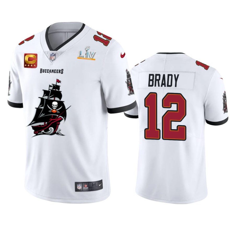 buccaneers tom brady white super bowl lv champions team logo jersey