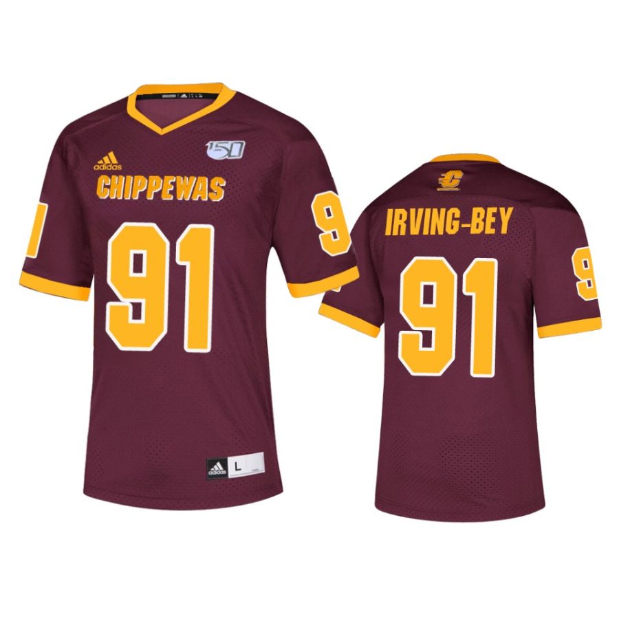 central michigan chippewas deron irving bey maroon college football cfb150 patch jersey