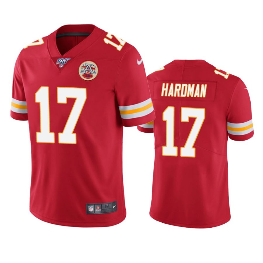 chiefs mecole hardman red limited 100th season jersey