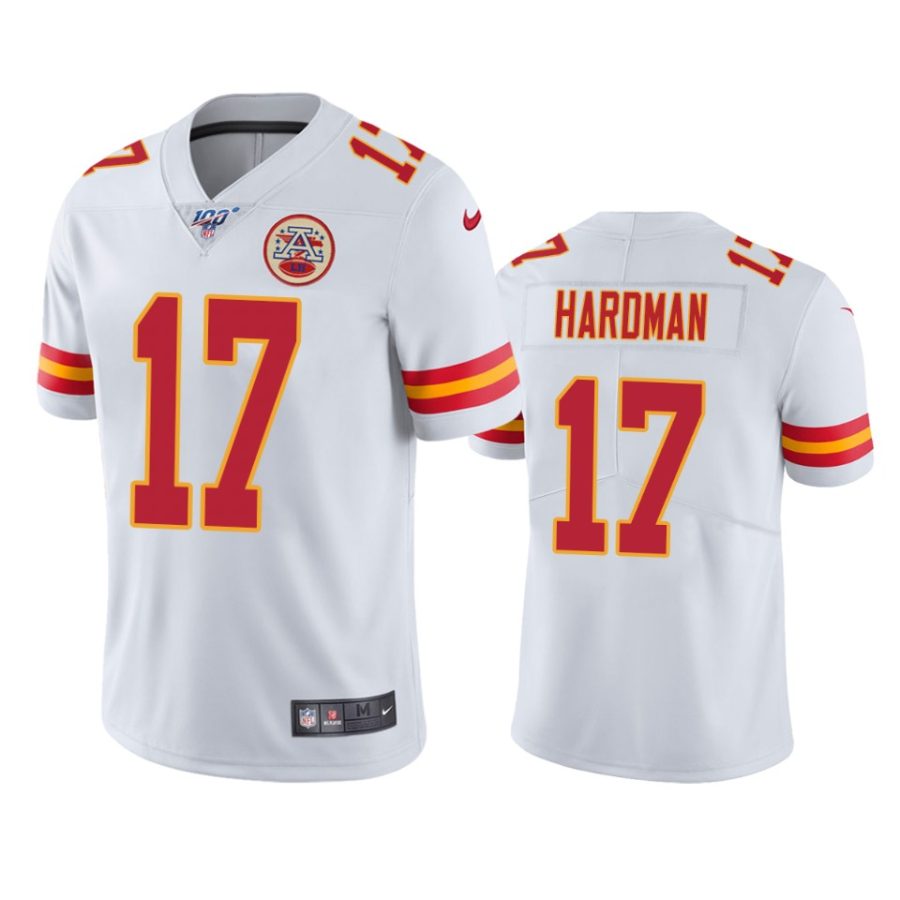 chiefs mecole hardman white limited 100th season jersey