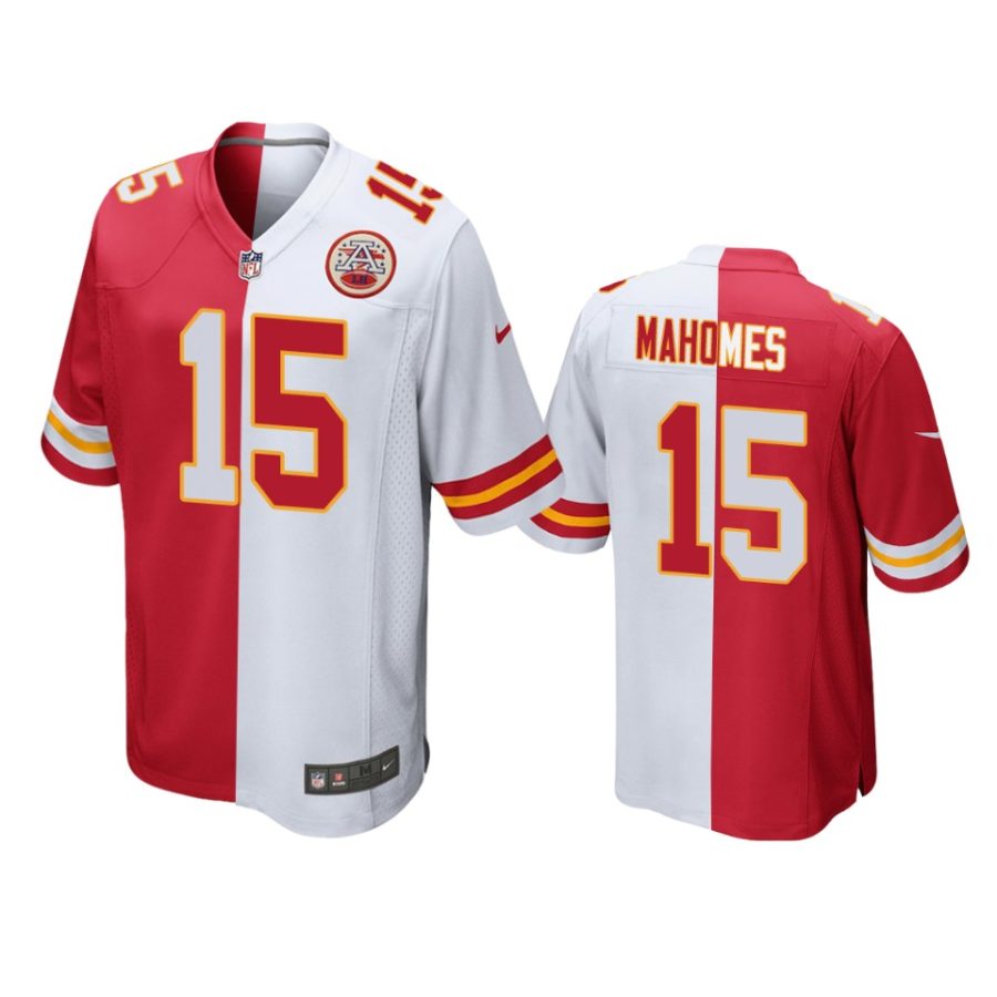 chiefs patrick mahomes red white split two tone jersey