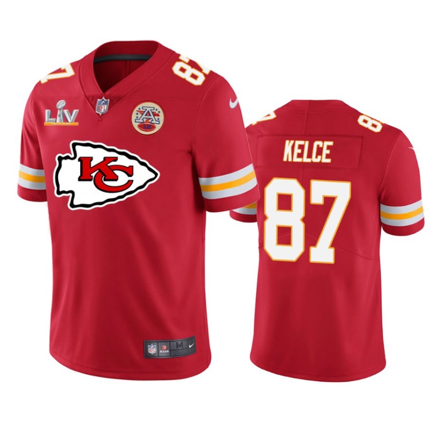 chiefs travis kelce red super bowl lv team logo jersey