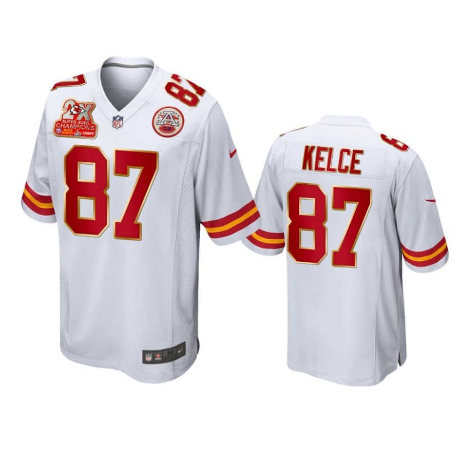 chiefs travis kelce white 2x super bowl champions patch game jersey