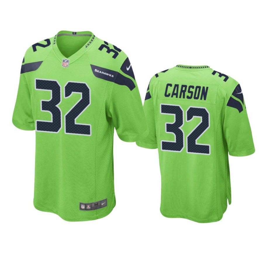 chris carson seahawks game neon green jersey