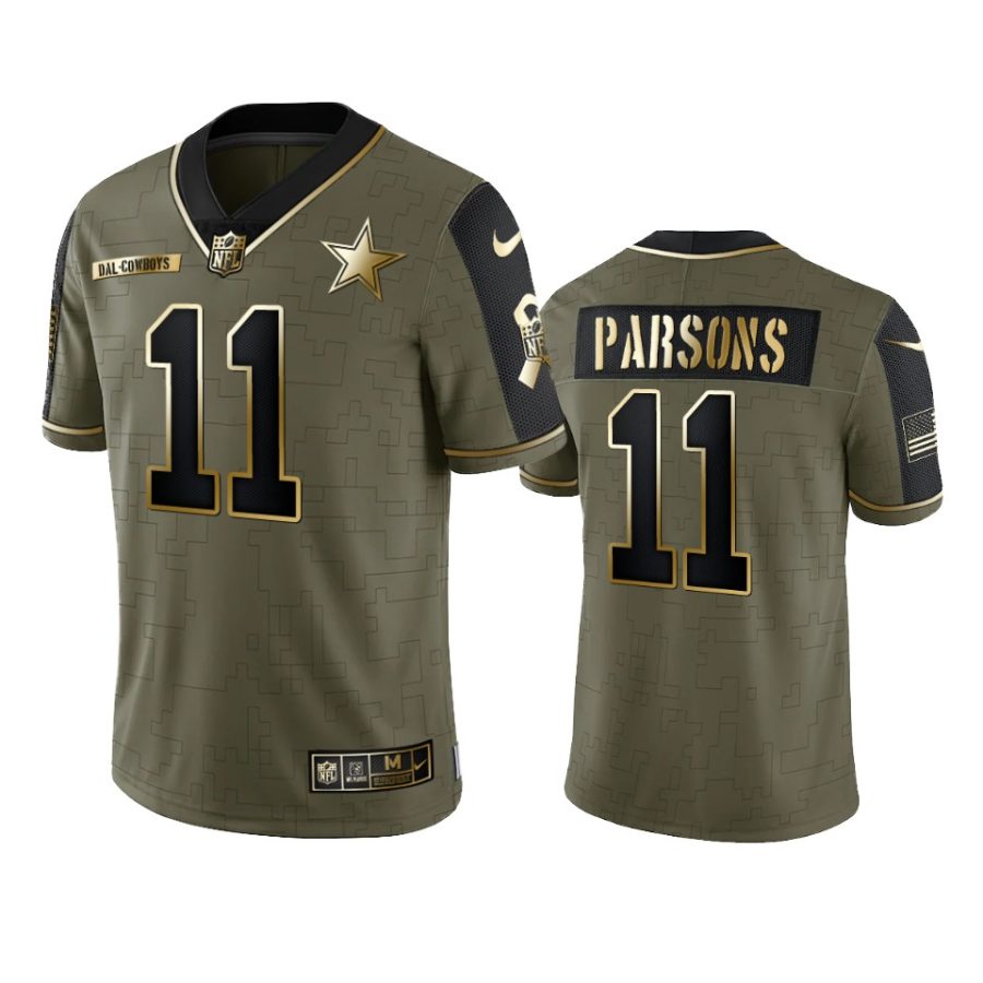 cowboys micah parsons olive gold limited 2021 salute to service jersey