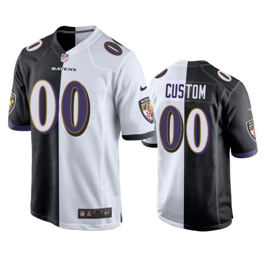 custom ravens black white split game jersey