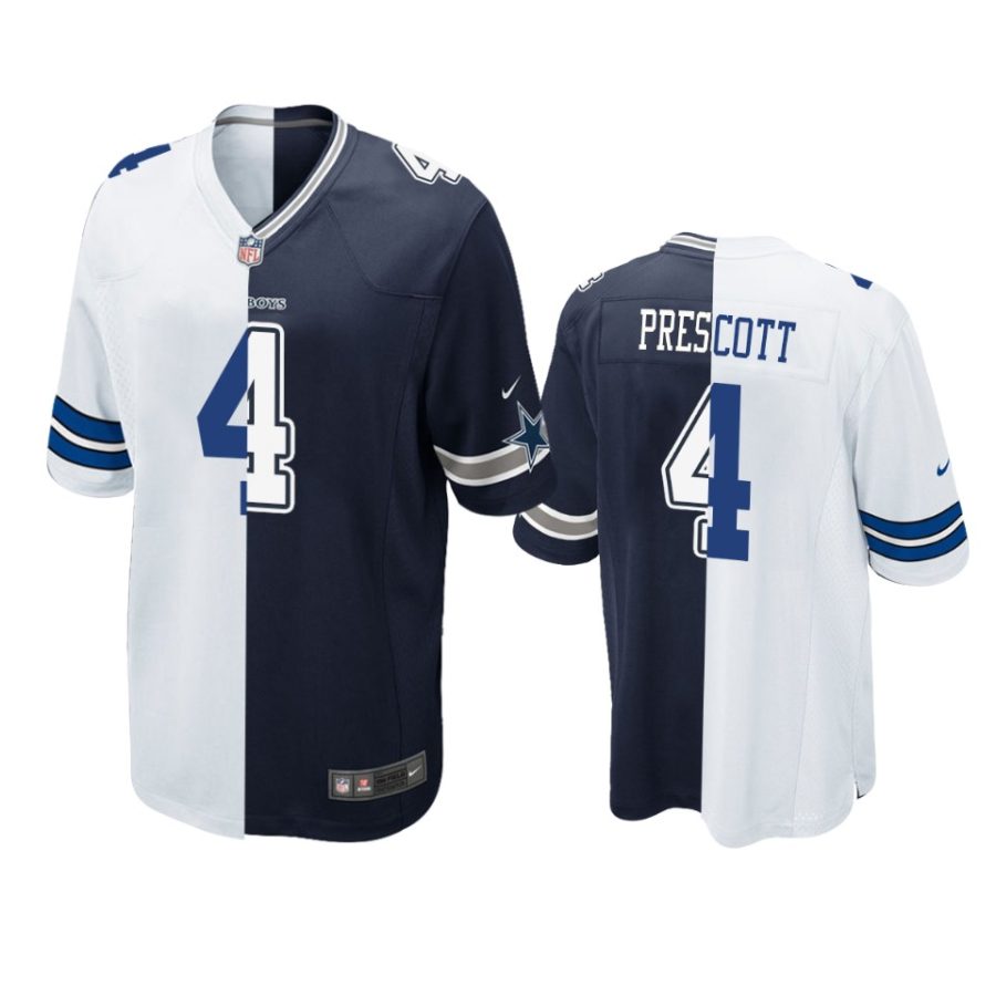 dak prescott cowboys navy white split game jersey