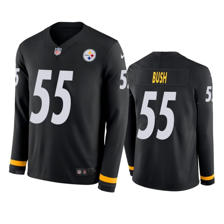 devin bush steelers black therma long sleeve jersey