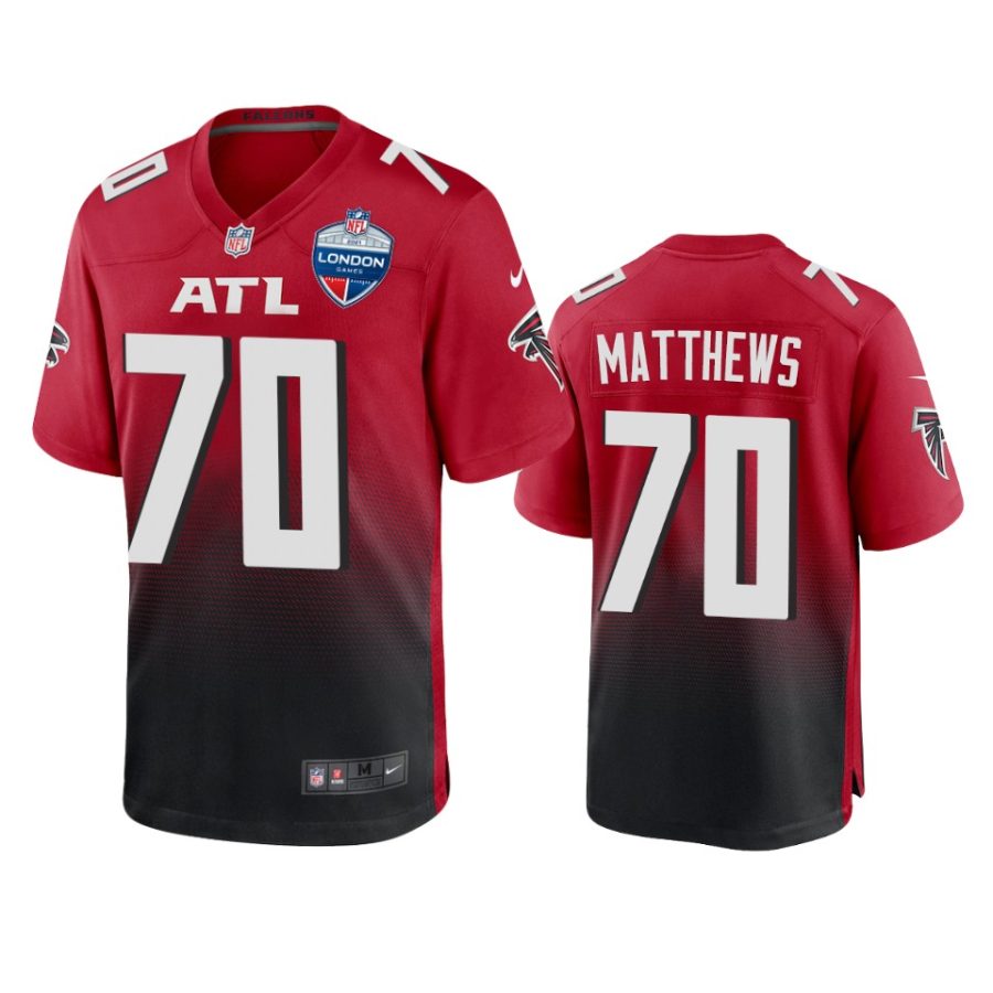 jake matthews falcons red 2021 nfl london game game jersey