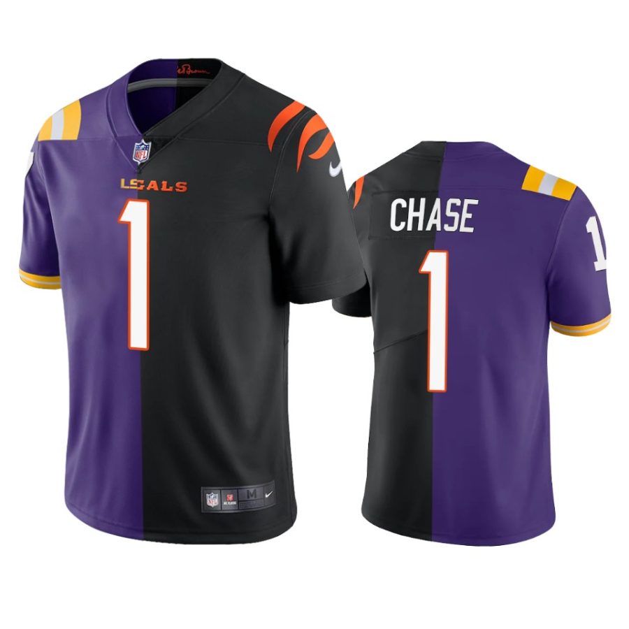 jamarr chase bengals purple black 2021 nfl draft split jersey