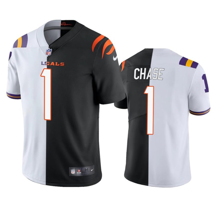 jamarr chase bengals white black 2021 nfl draft split jersey