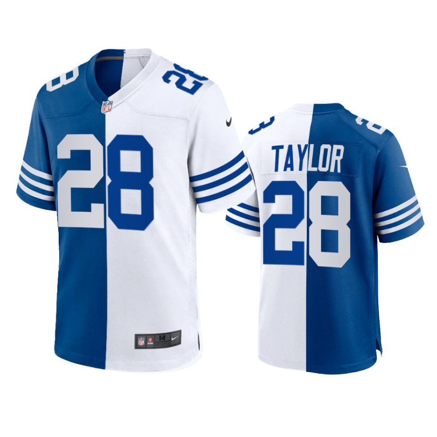 jonathan taylor colts royal white throwback split jersey