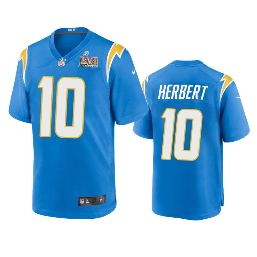 justin herbert chargers powder blue super bowl lvi patch game jersey