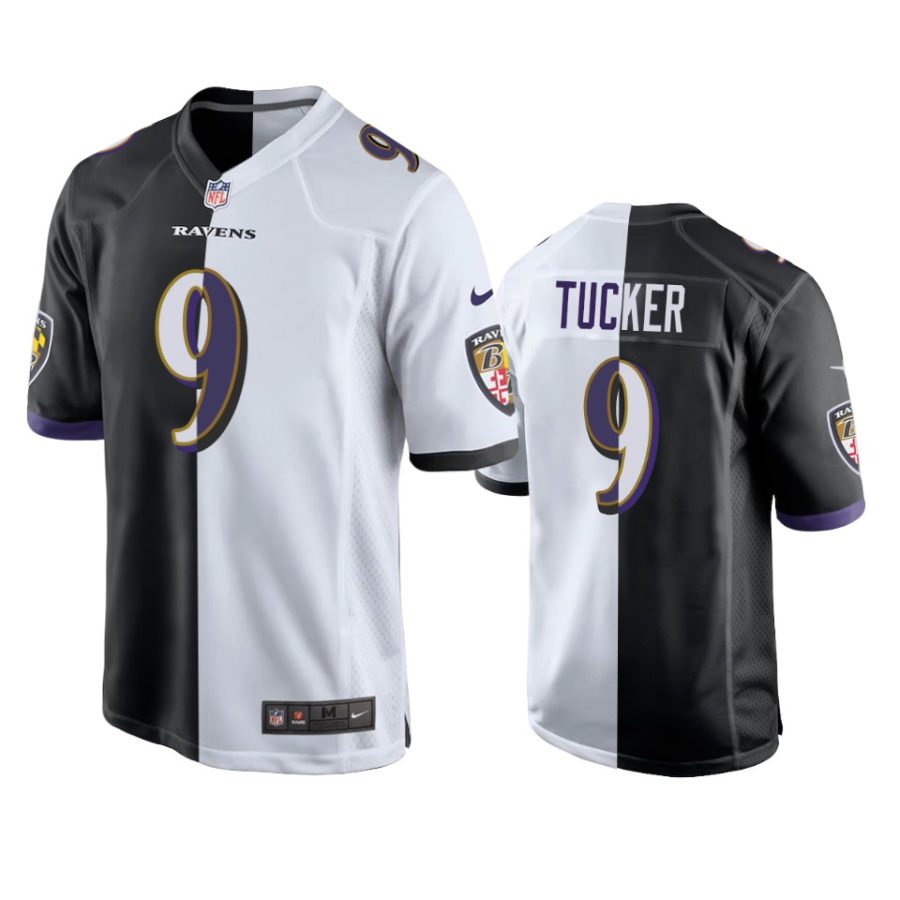 justin tucker ravens black white split game jersey