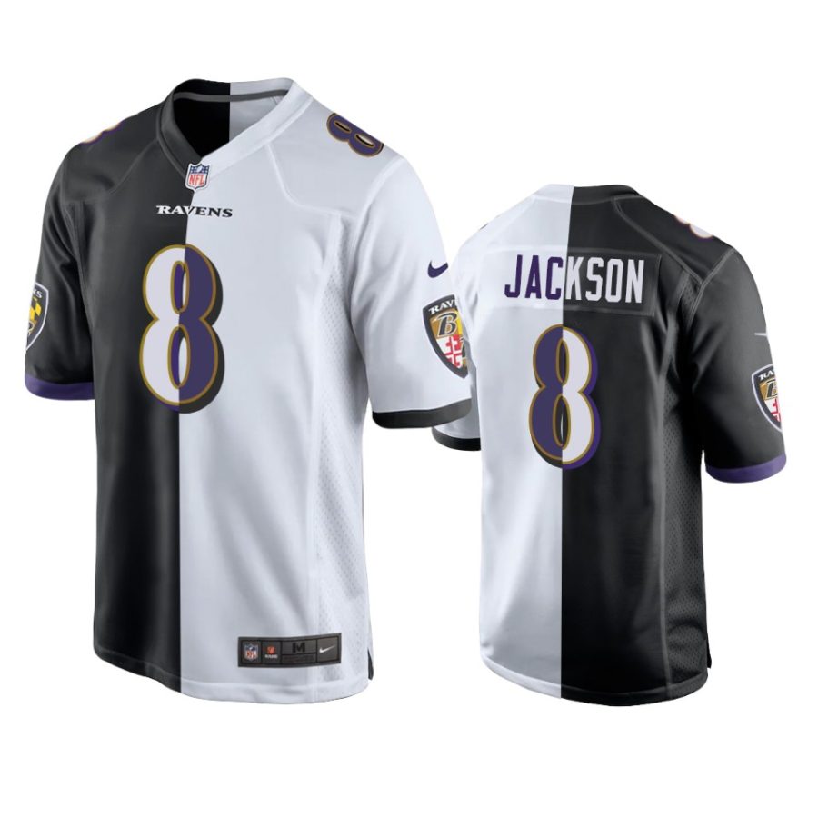 lamar jackson ravens black white split game jersey